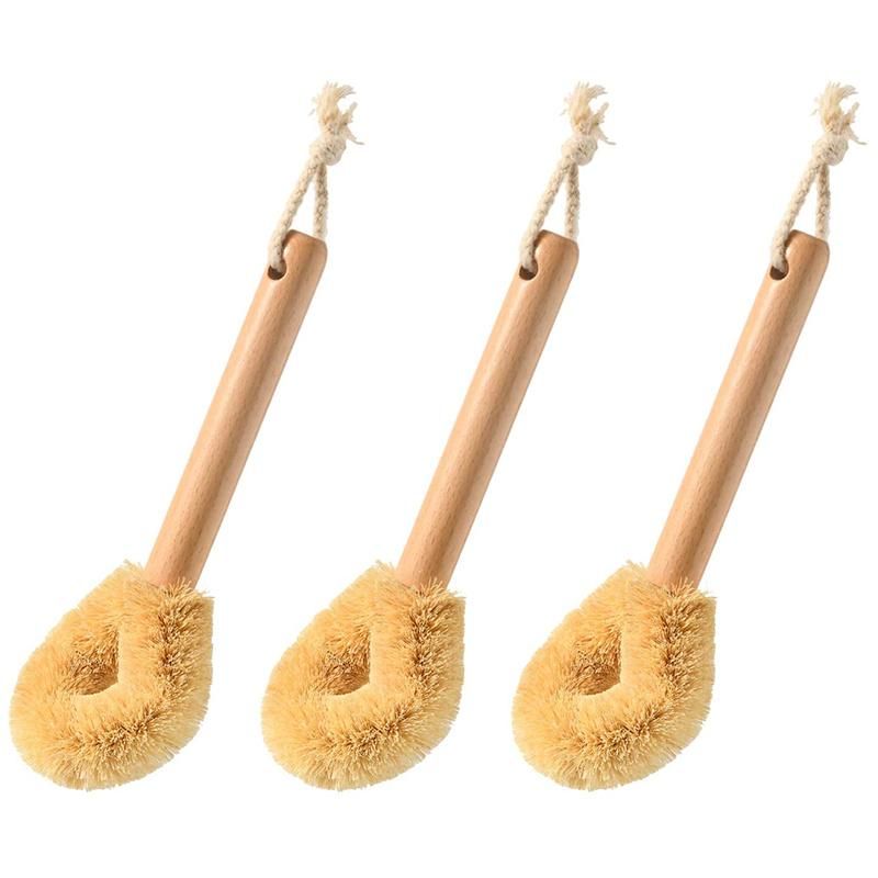 Natural Cast Iron and Bowl Brush, Wooden Kitchen Scrubber