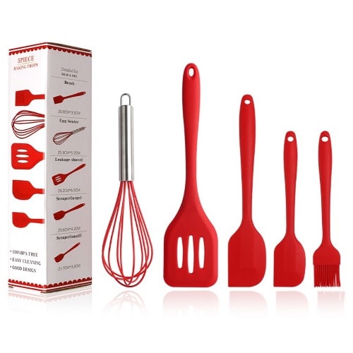 Silicone Baking & Cooking Utensil - 5 Piece Set - Red