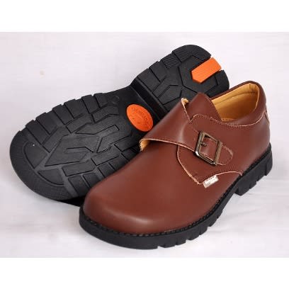 Boys Interock Strap School Shoe - Brown