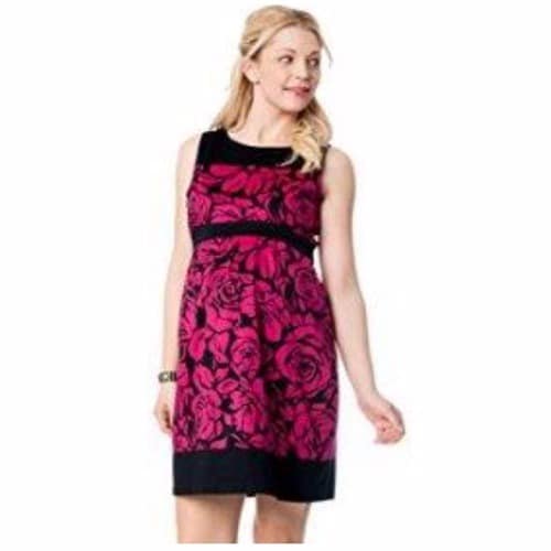 Sleeveless Pleated Maternity Dress - Black & Pink
