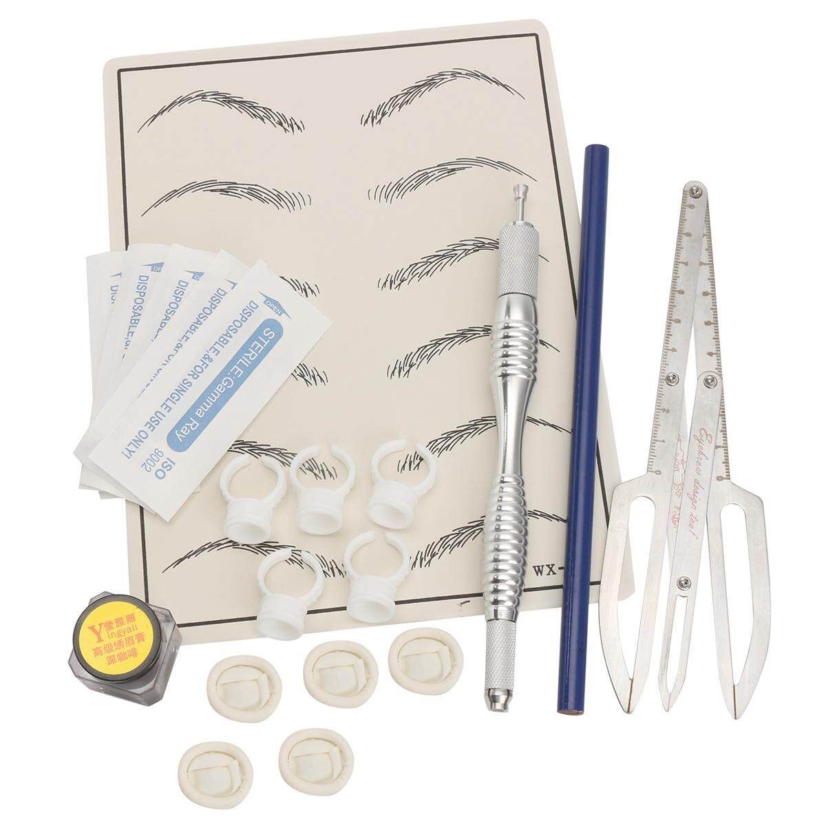 Microblading Permanent 3D Makeup Eyebrow Tattoo Caliper Pen Pigment Needles Kit