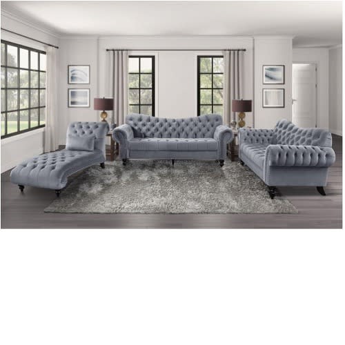Cheslo Vantage Tuft Sofa Set With Lounge - Grey Velvet