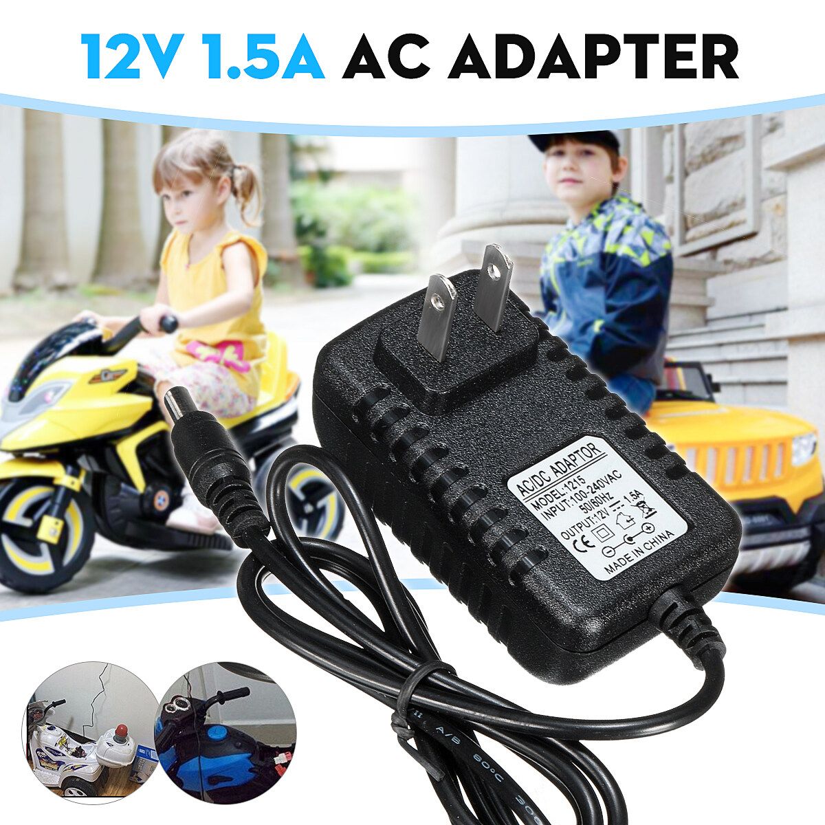AC/ Adapter 12V 1A Charger F/ Kids ATV Quad Ride On Cars