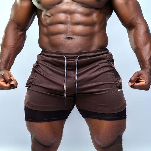 Men's Shorts With Tights - Choc Brown