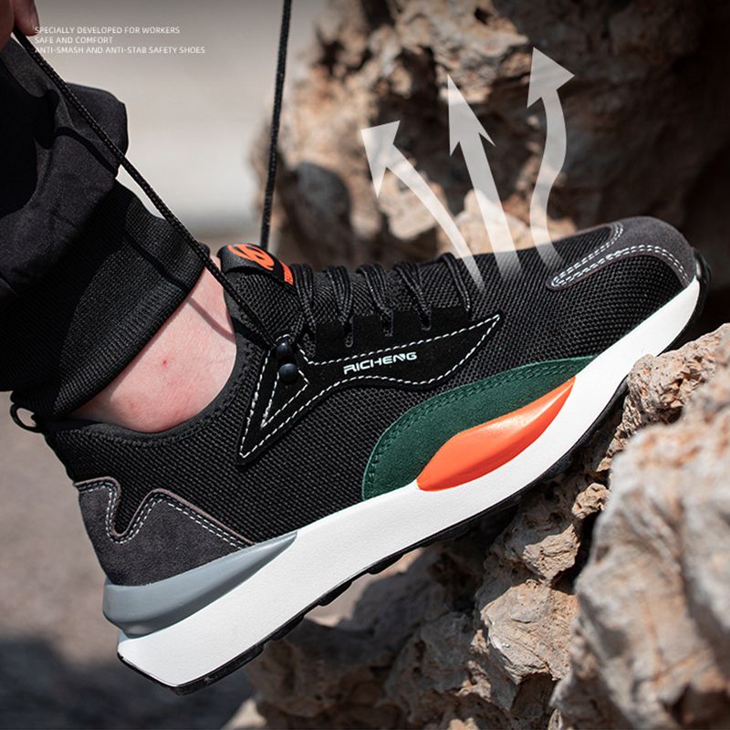 Men Four Seasons Safety Shoes Are Light And Comfortable Steel Toe Cap Anti- Industrial Outdoor Work Shoe Foot Protection-Black