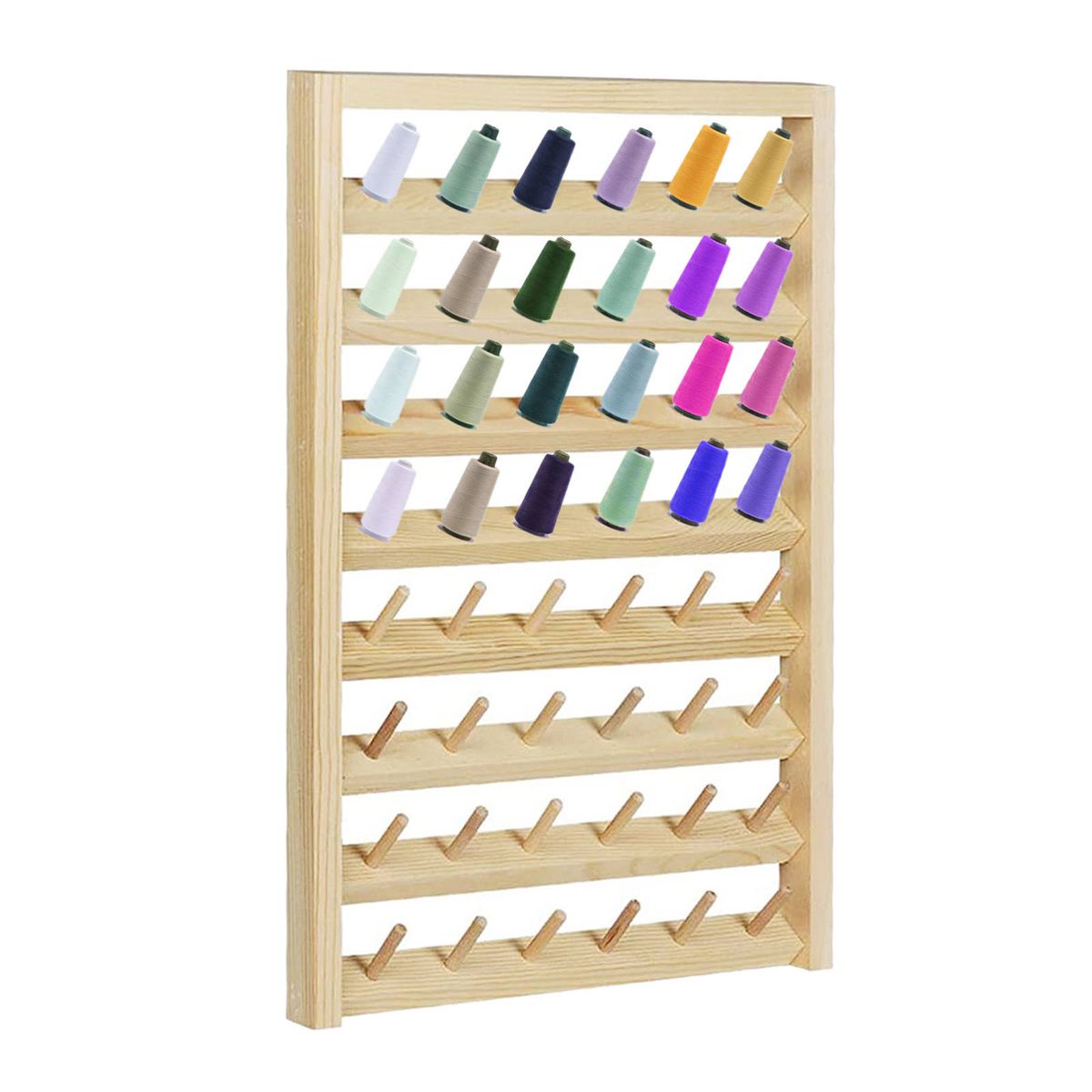 Wooden Thread Rack For Organization Wall Mount 48 Spool