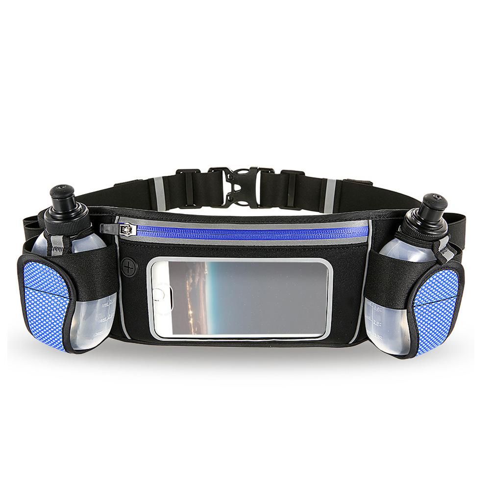 Hydration Running Belt with 2 Water Bottles Lightweight Reflective Touch Screen Mobile Phone Holder Waist Belt Fanny Pack Bag for Outdoor Sport Marathon Running Cycling Jogging