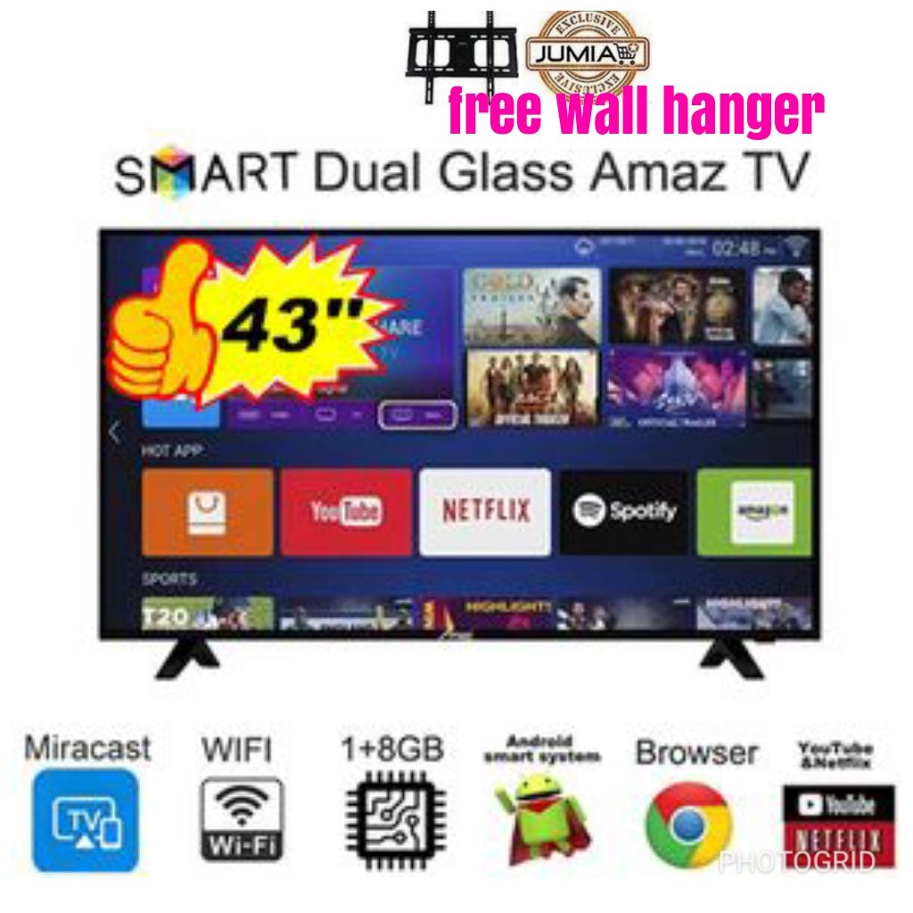 43'' UHD BLUETOOTH Smart TV+Netflix,Youtube +WALL HANGER
