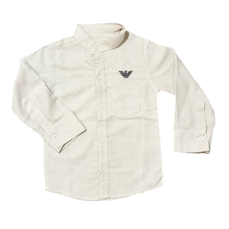 Innovative Boys' Shirt With Reversible Sleeves & Band Neck Beige
