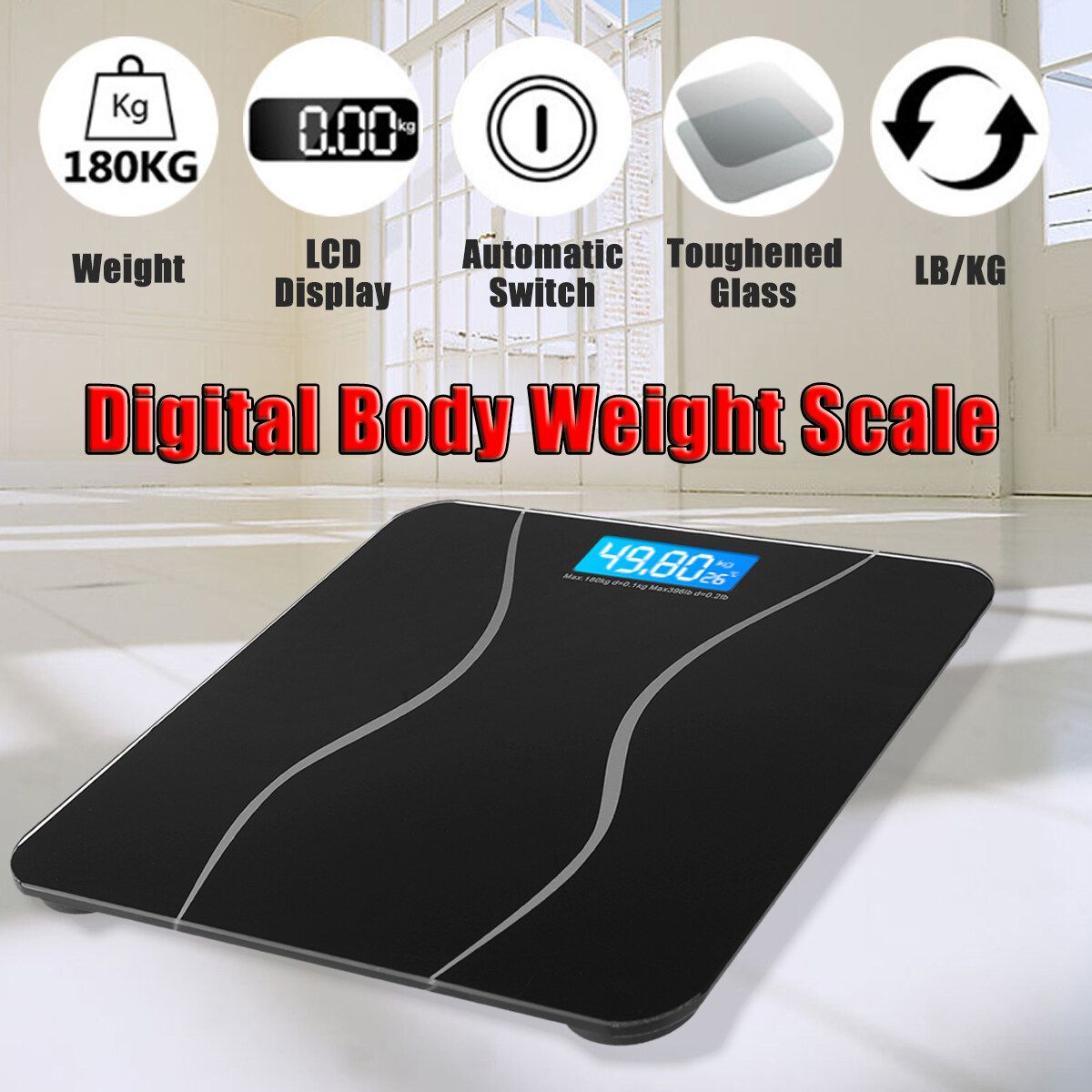 180 KG Digital Body Weight Scale LCD Electronic Glass Personal Health Scale