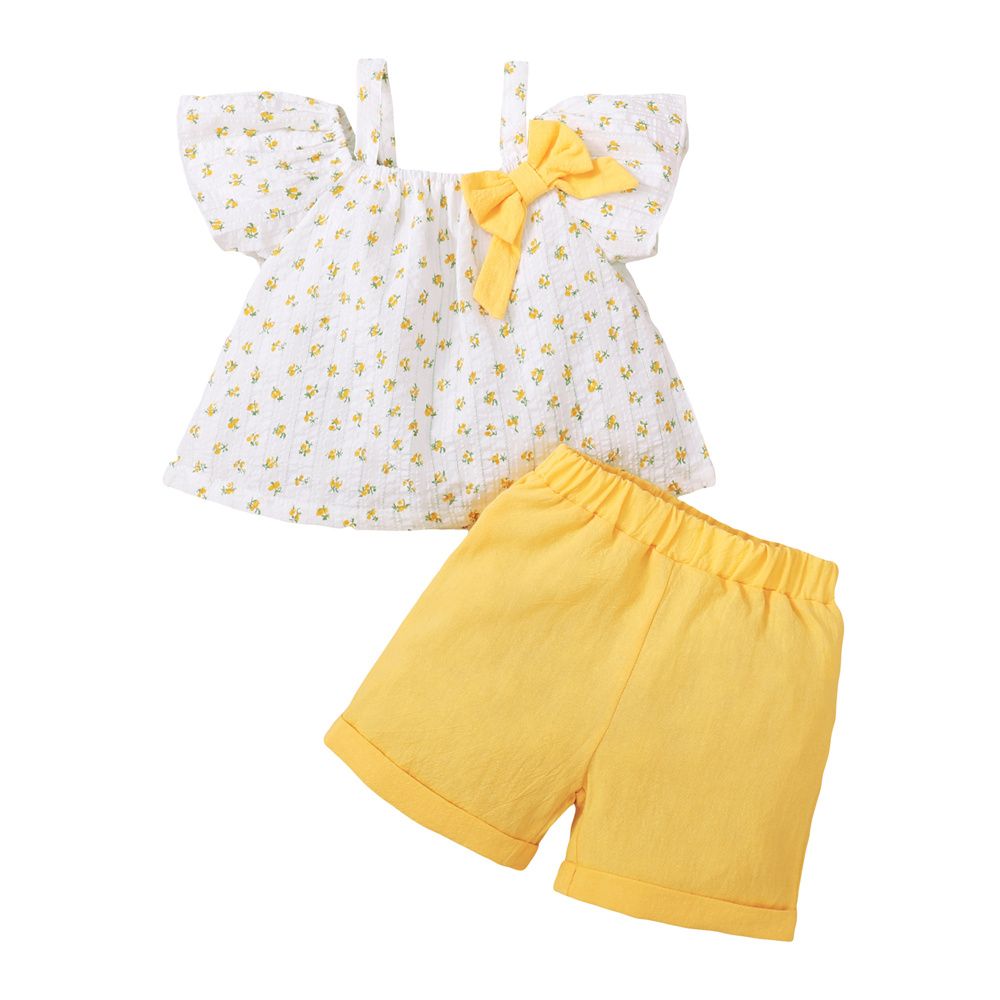 0-4Years Girl Floral Off Shoulder Short Sleeve Top+Shorts