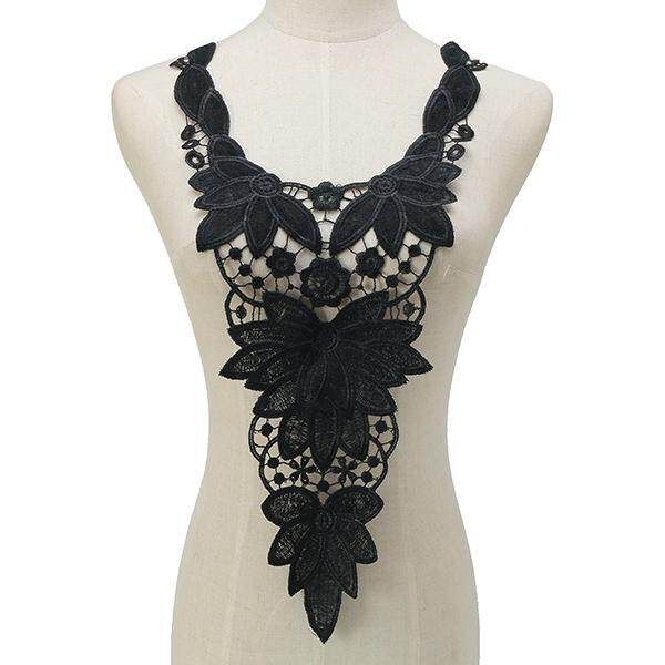 1pc Big Off White & Black Embroidery Dahlia Pinnata Cav. Lace Neckline Fabric DIY Collar Lace Fabrics For Sewing Supplies Crafts Black