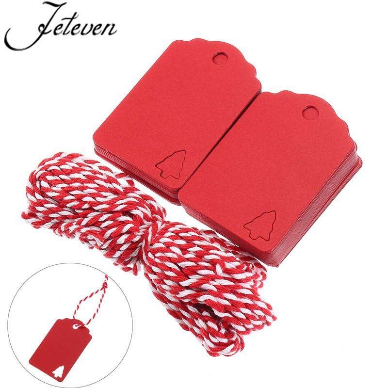 100 Pieces Of Christmas Tree Hollowed-out Card Kraft Paper With A 10m Cotton Cord 6.5 * 4.5cm Red Red (red)