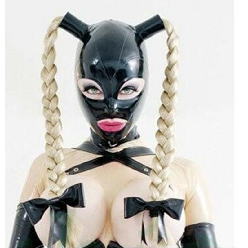 Mask Latex Hood With Double Blond Ponytail S