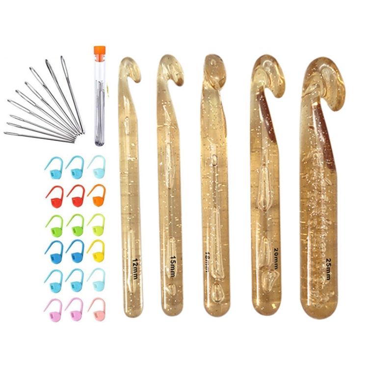 5 PCS/Set+20 Pins+3 PCS Big Eye Needle Crystal Crochet Knitting Tool Set