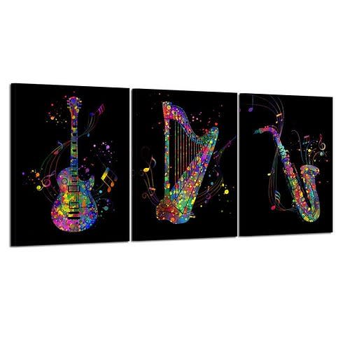 3 Piece Modern Canvas Musical Instrument Printed Wall Art