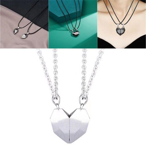 1 Pair Of Wishing Stone Pendant Heart Shaped Couple Necklace