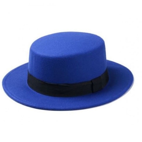 Unisex Flat Top Boater Hat - Blue