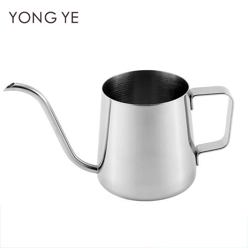 Manufacturers wholesale 350ml hand-brewing pot coffee pot hanging ear pot 304 stainless steel drip drip filter type fine mouth long mouth pot Outside mirror light, inside sanding 350ml hanging ear pot
