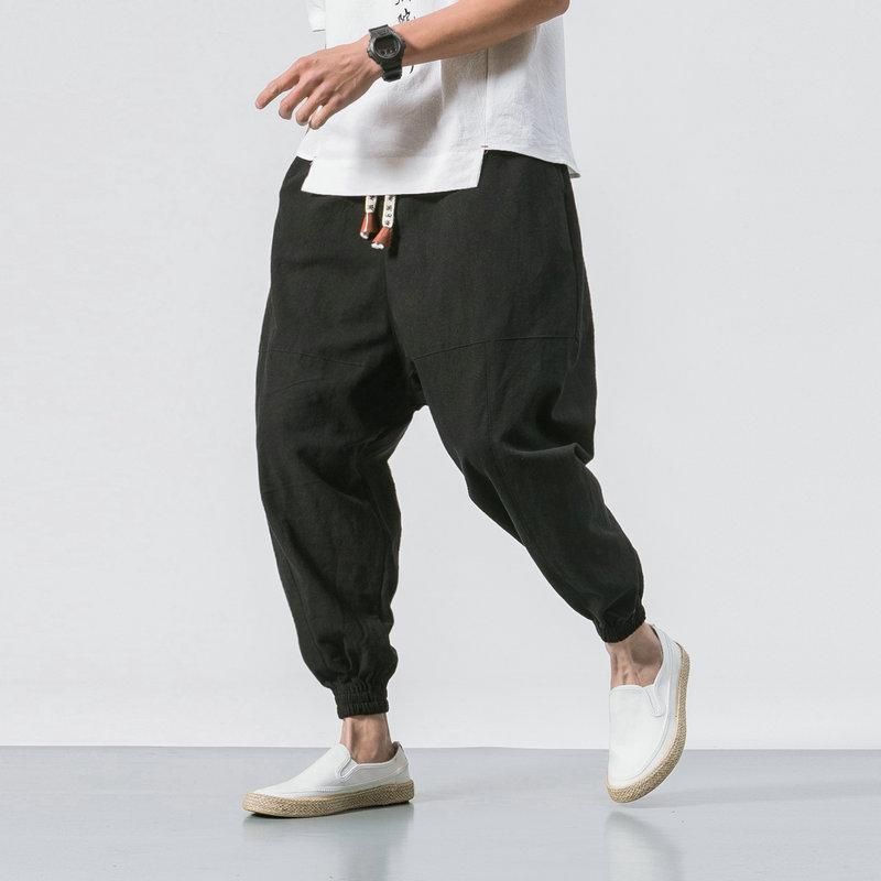 Vintage Tracksuit Pants for Mens Flax Street Clothing and Solid Cotton Lolagy Bombachas Dropshipping Novelty
