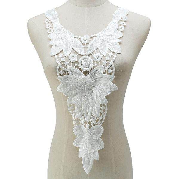 1pc Big Off White & Black Embroidery Dahlia Pinnata Cav. Lace Neckline Fabric DIY Collar Lace Fabrics For Sewing Supplies Crafts White