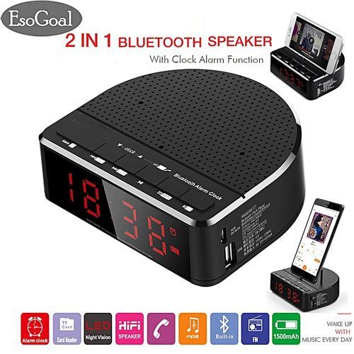 Digital Alarm Clock Radio With Bluetooth Speaker.Red Digit Display With Phone Holder.2 Dimmer.FM Radio. AUX-in.USB Port Bedside Led Alarm Clock HT-S