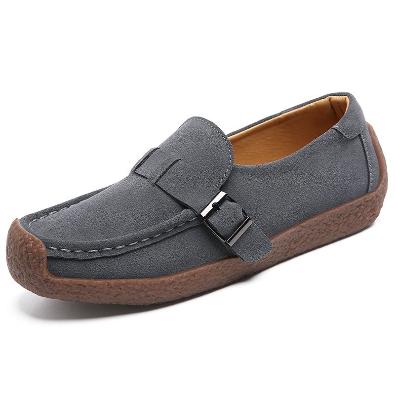 New Women Flats Shoes Female Cow Leather Moccasins Woman Cutout Loafers Slip On Oxfords Flats Grey