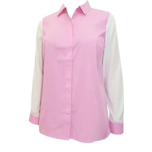 Women Long Sleeve Shirt - Pink & White