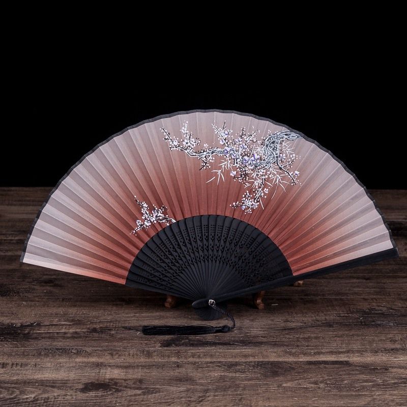 Printed Silk Fans Hand Crafts Hollow Chinese Vintage Folding Carved Dropshipping Decorative 1pc Fan Decoration Spun Flower