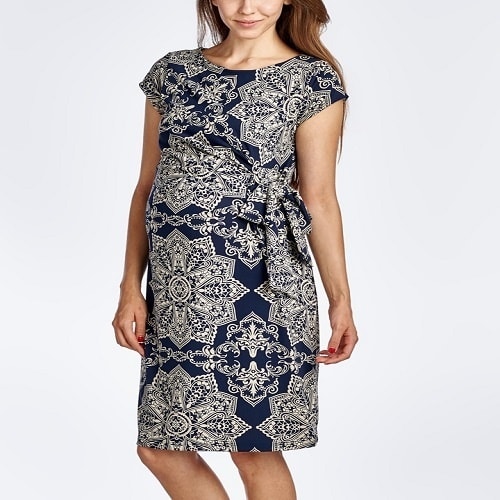 Floral Maternity Cap-Sleeve Dress - Navy Blue