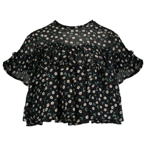 Girls Floral Chiffon Blouse - Black