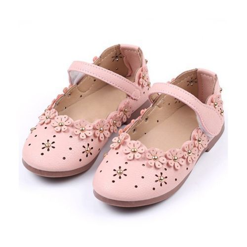 Girls Leather Shoes Summer Princess Velcro Hollow Children's Casual Shoes Pink