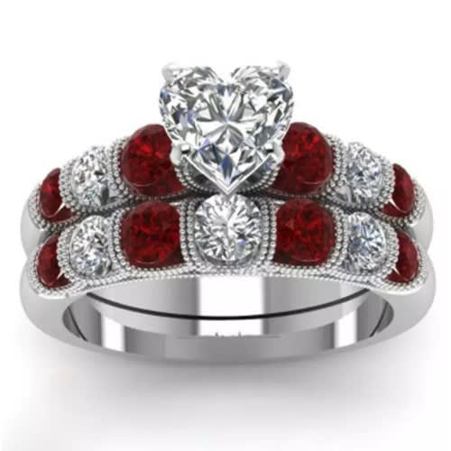 Silver-red Ring Set-2pcs
