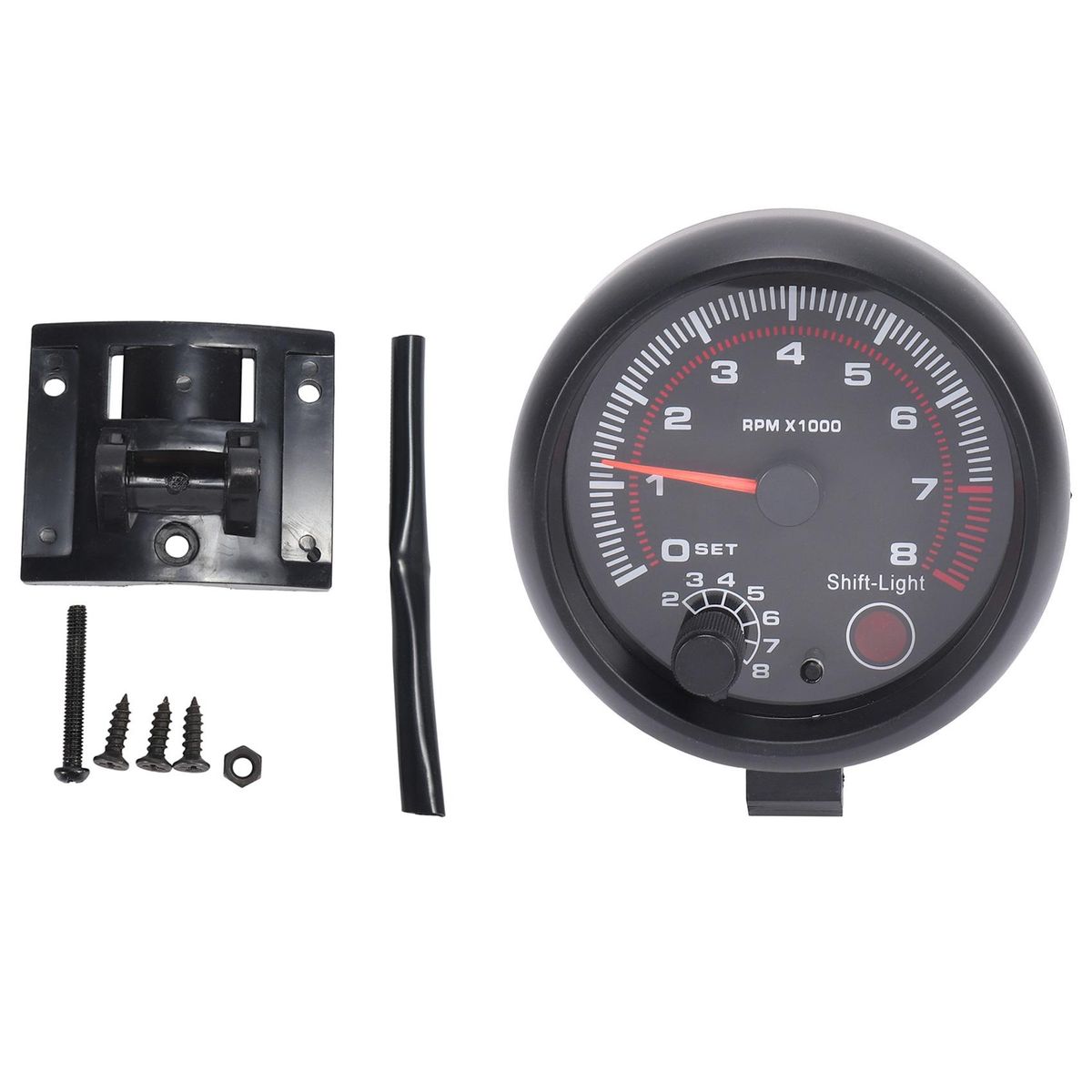 Universal 375 inch 12V White LED Backlit Tachometer Gauge with Red Shift Light for Auto Gasoline Car 0-8000 RPM