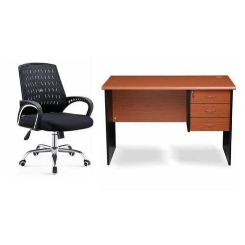 Manager Office Table And Mesh Swivel Chair- Black/brown