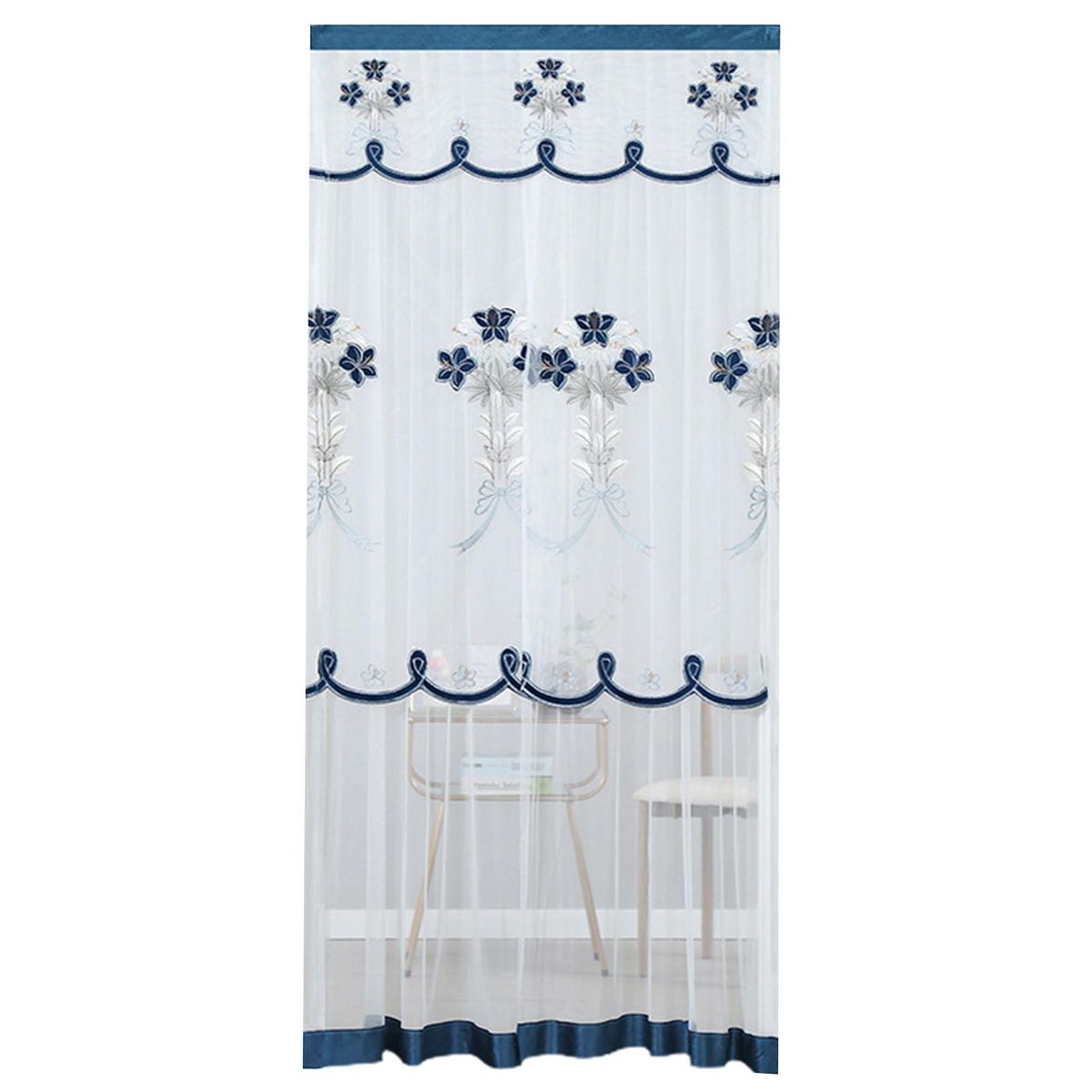 Screen Door Curtain No Punch Window Door Curtain Blue
