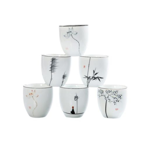 6 Pcs Traditional Ceramic Tea Cup Handpainted Sets Of 6 Cups Chinese Kung Fu Cup Porcelain Teacups Sets Drinkware 150ml