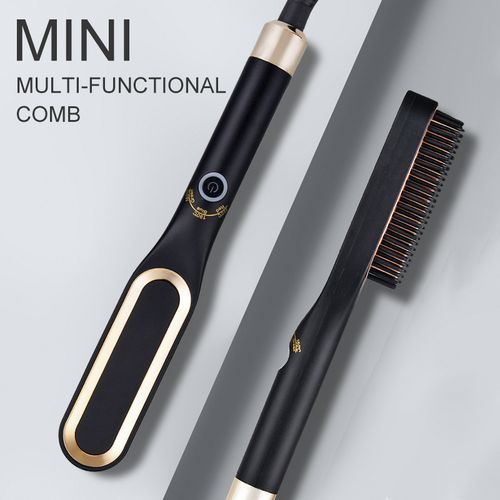 3 In1 Mini Beard Straightener Man Electric Hot Heating Brushes For Ceramic Men Beard Comb Profissional Hair Straightening  Golden