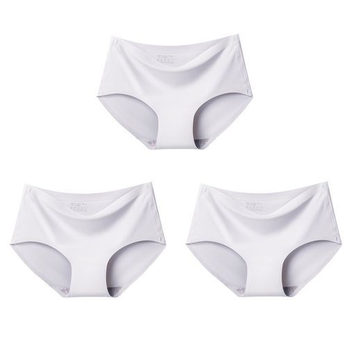 Sexy Women's Panties Ice Silk Seamless Underwear Girl Lingerie Breathable Comfort Briefs Large Size Panties Women Underpant(#3pcs White)