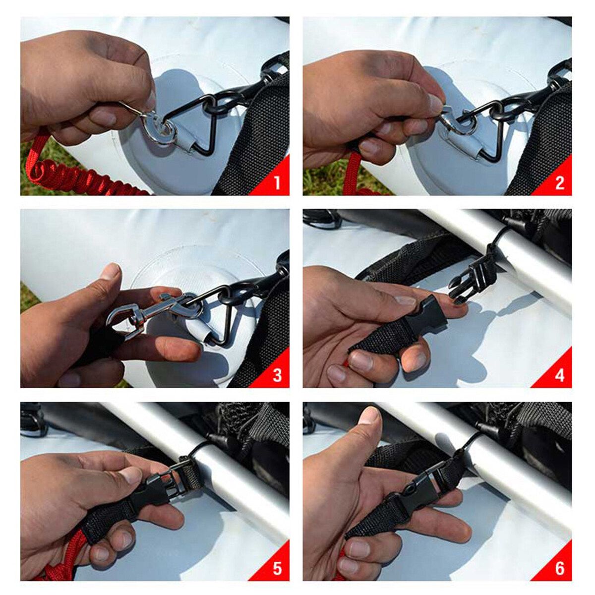 Elastic Kayak Leash Rod Leash Rope Black