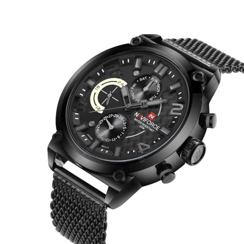 Black Casual Men's Meshed Bracelet Strap Water Resistance Wrist Watch