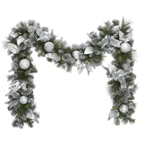 9ft Pre-lit Garland With Plug In Lights - Silver