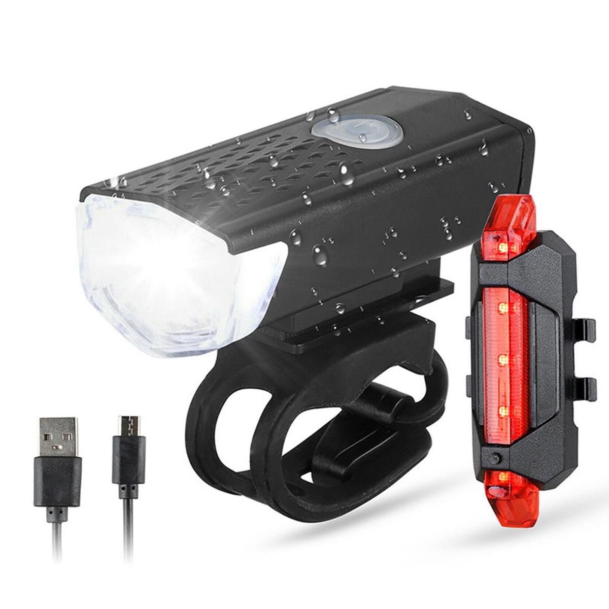 Bike Headlight Taillight Night Riding Safety Set 360 Degrees Visibility USB Rechargeable High Brightness Riding Warning Life Waterproof