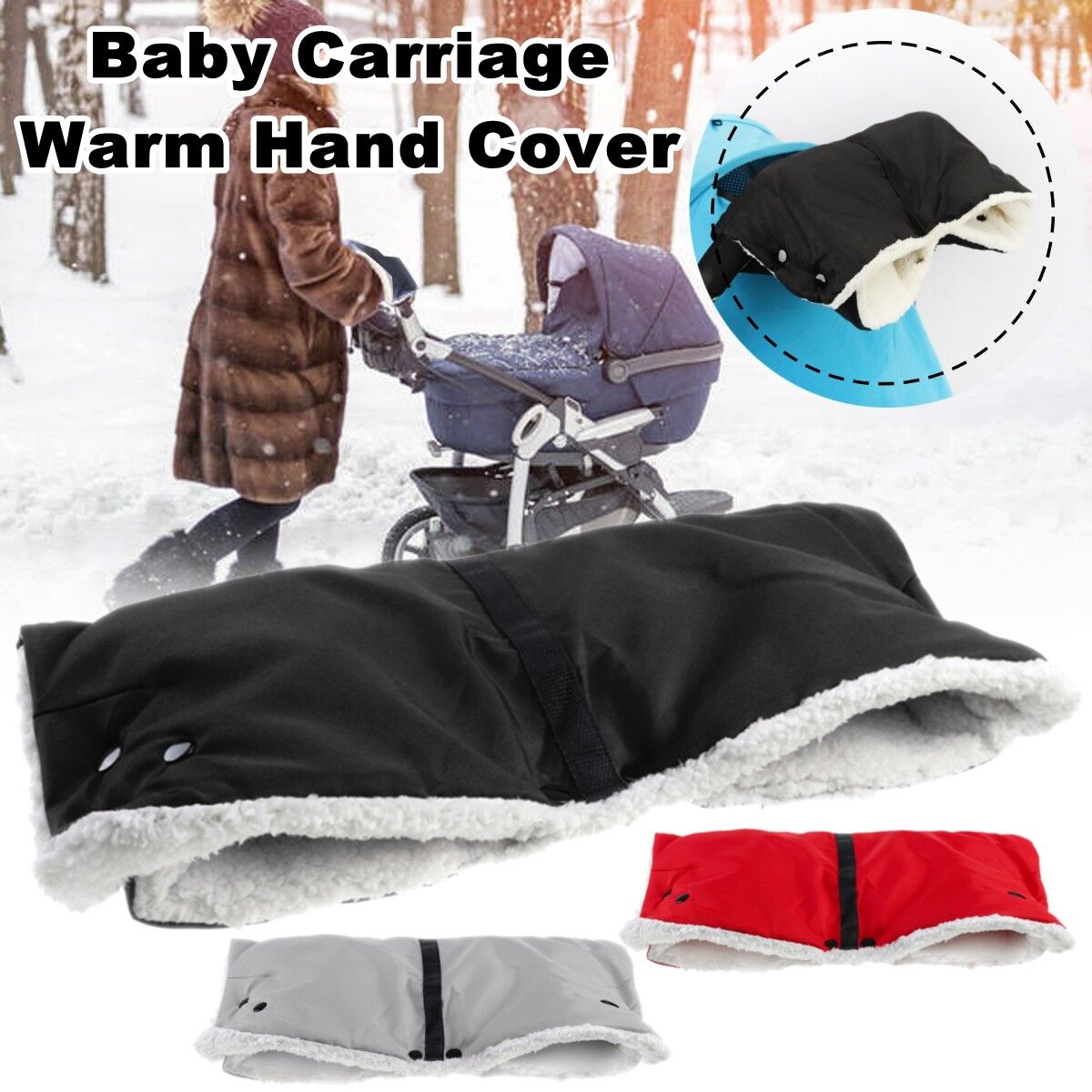 Child Baby Carriage Stroller Pushchair Winter Warm Fur Fleece Hand Cover Red