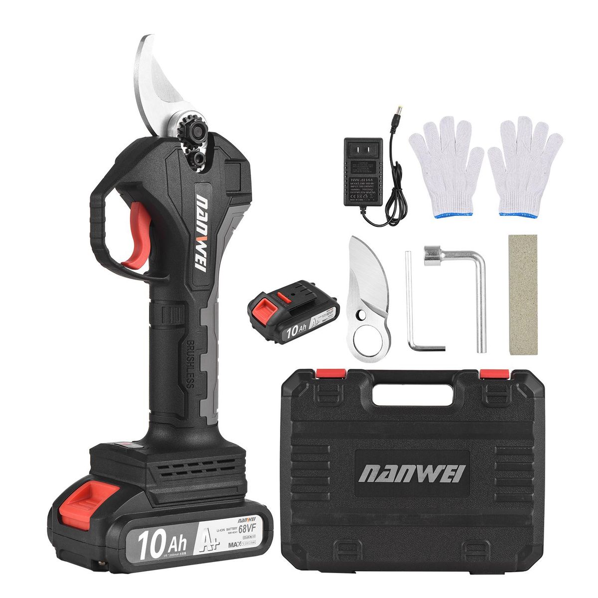 21V Brushless Cordless Electric Pruning Shears Rechargeable 10Ah Lithium Battery Powered Tree Branch Pruner Garden Clippers 30mm Cutting Diameter with Replacement Blade 2000mAh