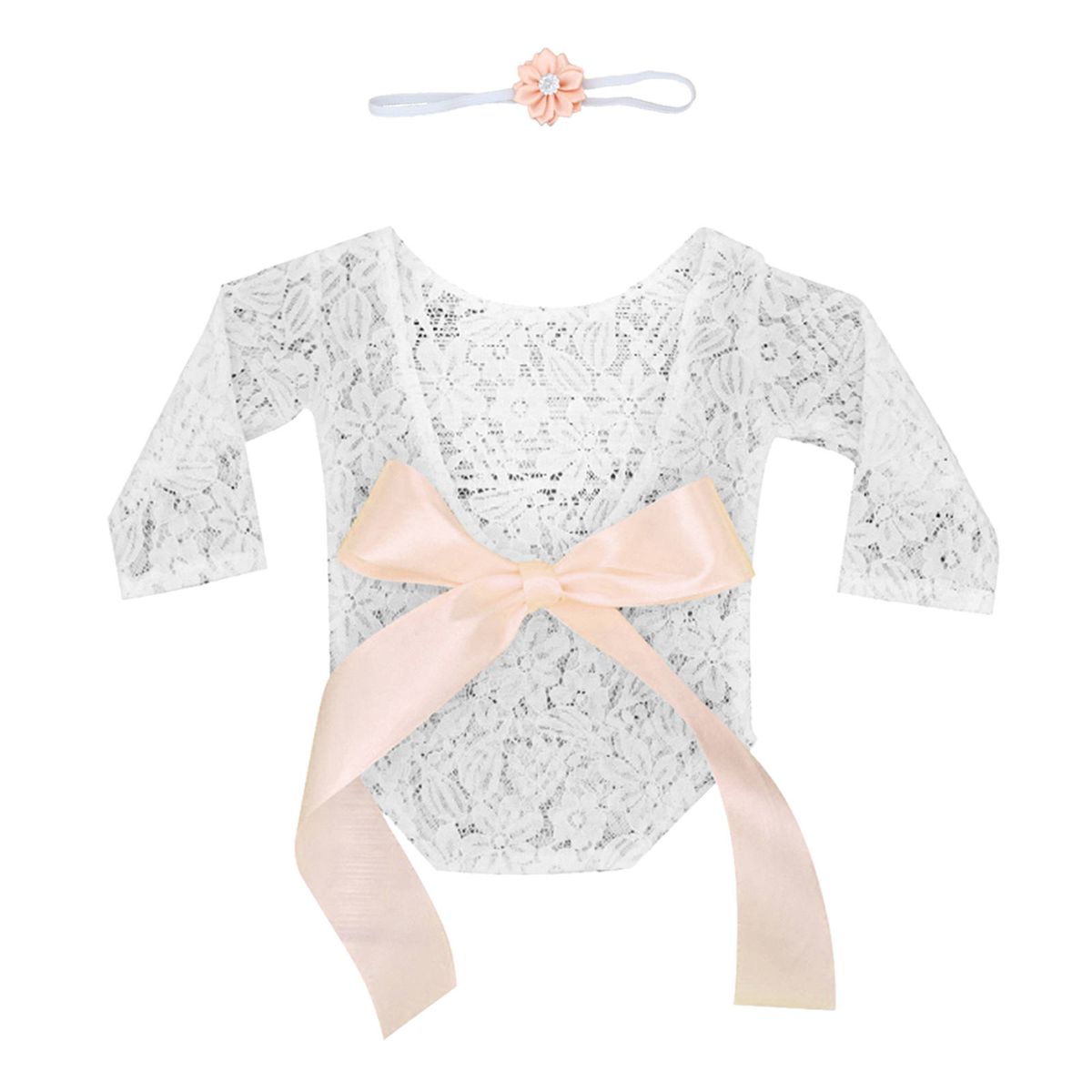 Newborn Girl Photo Shoot Clothes Lace Romper Bodysuit Floral Orange