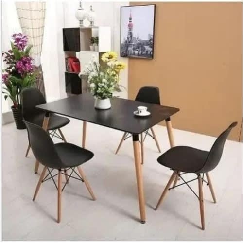 Rectangular Dining Table With 4 Sitting Chairs- Black
