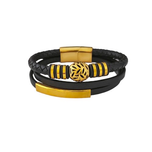 Leather Bracelet For Men - Black Gold