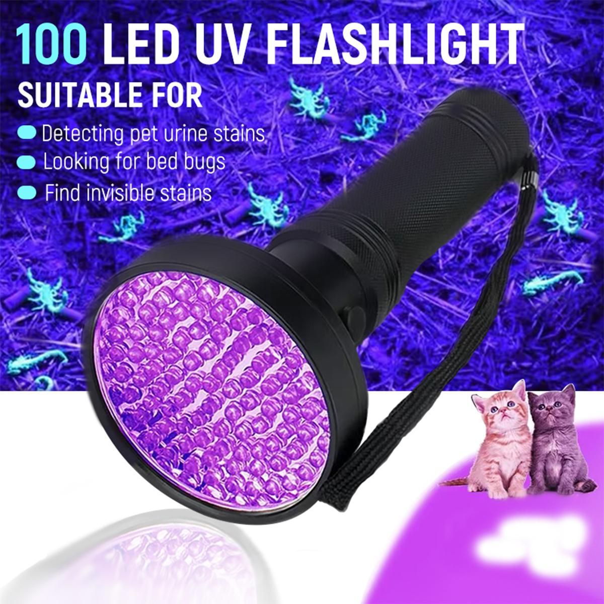 1Pack UV Flashlight Black Light - LED Battery Powered Blacklight for Pet Urine Detection, Dry Stains, Bed Bugs - Matches with Pet Odor Eliminator