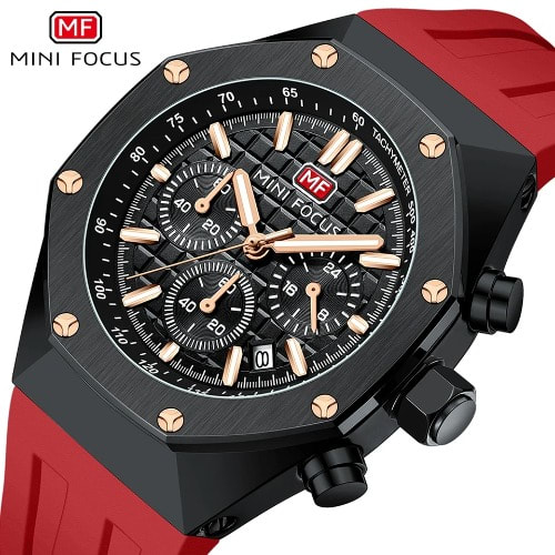 Luxury Chronograph Waterproof Red Calendar Watch